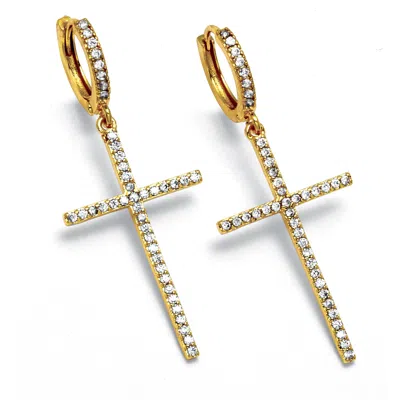 Palm Beach Jewelry Crystal Cross Goldtone Drop Earrings, 42x18mm In White