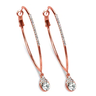 Palm Beach Jewelry Crystal Drop Hoop Earrings In Rose Gold-plated