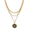 Palm Beach Jewelry Crystal Enamel Compass Pendant Gold Ion-plated Layered Necklace Set 16-19 Inch In White