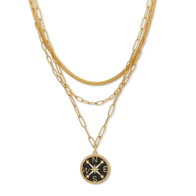 Palm Beach Jewelry Crystal Enamel Compass Pendant Gold Ion-plated Layered Necklace Set 16-19 Inch In White