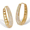 Palm Beach Jewelry Crystal Four-row Oval Pave-style Goldtone Hoop Earrings In White