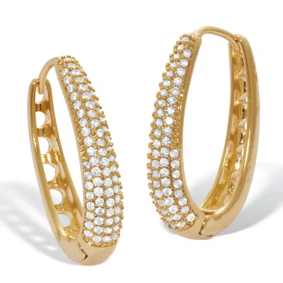 Palm Beach Jewelry Crystal Four-row Oval Pave-style Goldtone Hoop Earrings In White