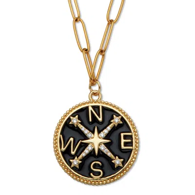Palm Beach Jewelry Crystal Gold Ion-plated Compass Pendant Necklace, 19 Inches