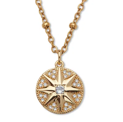Palm Beach Jewelry Crystal Gold Ion-plated Stainless Steel Starburst Pendant, 18 Inches In White