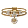 Palm Beach Jewelry Crystal Gold Ion-plated Stainless Steel Tree Of Life Charm Bracelet Set 7-inch