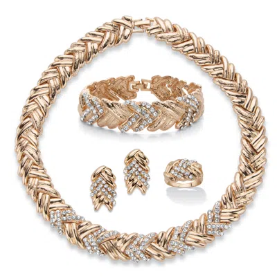 Palm Beach Jewelry Crystal Goldtone 4-piece Braided Necklace, Earring, Bracelet Set 18"