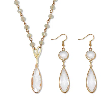 Palm Beach Jewelry Crystal Goldtone Drop Necklace And Crystal Earrings 2-piece Set In White