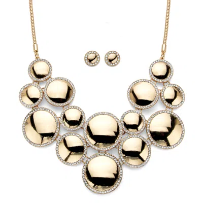 Palm Beach Jewelry Crystal Goldtone Halo Disc Button Earring And Bib Necklace Set 20"-22.5"