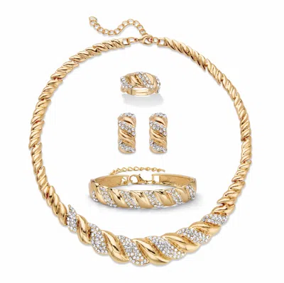 Palm Beach Jewelry Crystal Goldtone S Link Necklace, Earring & Bracelet Bonus Ring Set 19"-21" In White