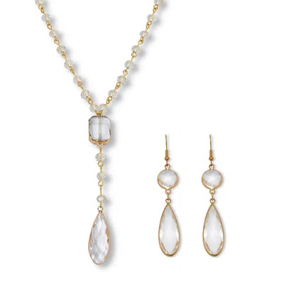 Palm Beach Jewelry Crystal Goldtone Vintage-inspired Necklace And Earring Set In White