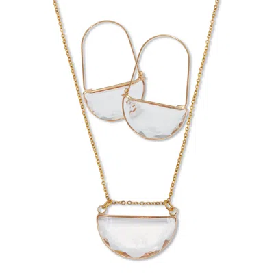 Palm Beach Jewelry Crystal Half Moon Goldtone Necklace And Earring Set In White