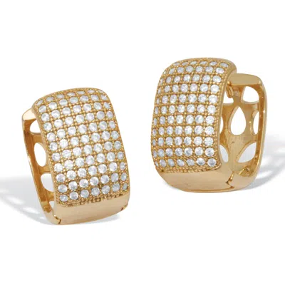 Palm Beach Jewelry Crystal Micro-pave Style Goldtone Huggie Earrings In White