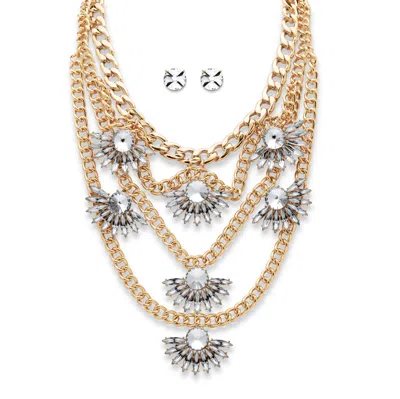 Palm Beach Jewelry Crystal Multi-chain Fan Motif Necklace And Earrings Set In Goldtone In White