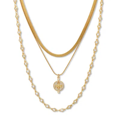 Palm Beach Jewelry Crystal Pave Dragonfly Goldtone Layered Necklace Set 16-21 Inch In White
