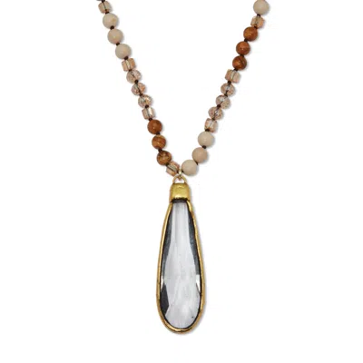 Palm Beach Jewelry Crystal Pendant And Genuine Jasper And White Agate Goldtone Necklace 32-inch