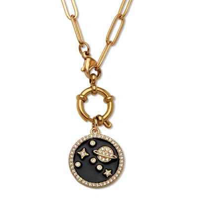 Palm Beach Jewelry Crystal Space Pendant Yellow Gold Ion-plated Pendant Necklace, 17 Inches In White