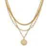 Palm Beach Jewelry Crystal Starburst Pendant Gold Ion-plated Multistrand Necklace Set 16-19 Inch In White