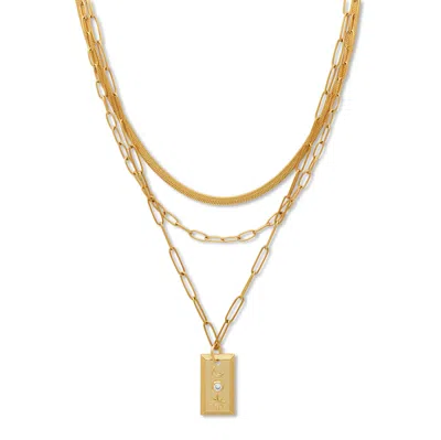 Palm Beach Jewelry Crystal Sun Moon Star Pendant Gold Ion-plated Layered Necklace Set 16-19 Inch In White