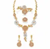 Palm Beach Jewelry Crystal Tri-tone Goldtone, Silvertone And Rosetone 4 Pc Floral Necklace Set 17"