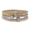 Palm Beach Jewelry Crystal Wheel Beaded Tri-tone Stretch Rope Bracelet Set 8"