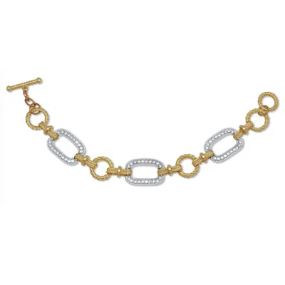 Palm Beach Jewelry Crystal Yellow Goldtone Hammered Paperclip Link Bracelet 7.5-inch
