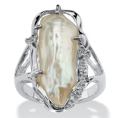 Palm Beach Jewelry Cultured Freshwater Pearl And White Topaz .925 Sterling Silver Ring