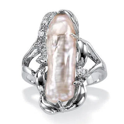 Palm Beach Jewelry Cultured Freshwater Pearl White Topaz Accented Ring .925 Sterling Silver In Pink