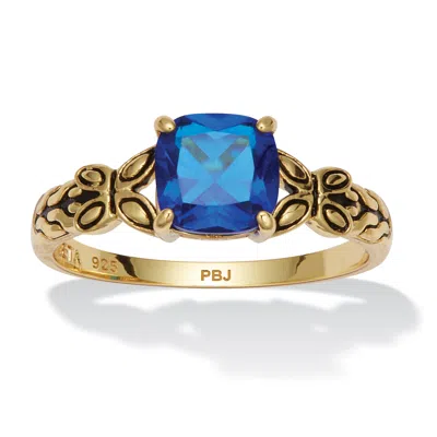 Palm Beach Jewelry Cushion Cut Birthstone Ring In Gold-plated Sterling Silver In Blue