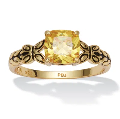 Palm Beach Jewelry Cushion Cut Birthstone Ring In Gold-plated Sterling Silver