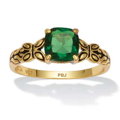 Palm Beach Jewelry Cushion Cut Birthstone Ring In Gold-plated Sterling Silver In Green
