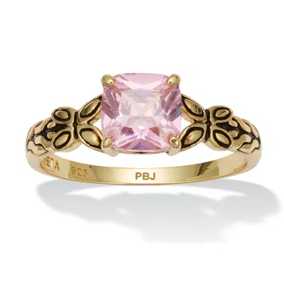 Palm Beach Jewelry Cushion Cut Birthstone Ring In Gold-plated Sterling Silver In Pink