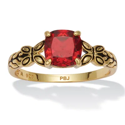 Palm Beach Jewelry Cushion Cut Birthstone Ring In Gold-plated Sterling Silver In Red