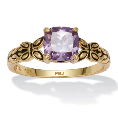 Palm Beach Jewelry Cushion Cut Birthstone Ring In Gold-plated Sterling Silver In Purple