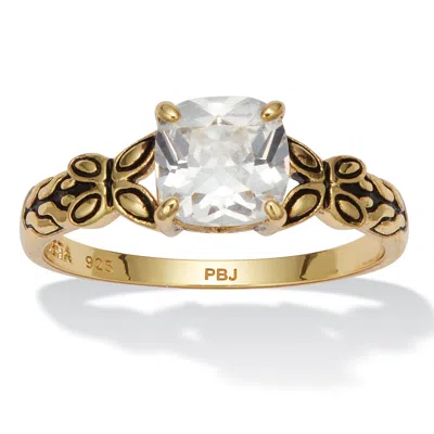 Palm Beach Jewelry Cushion Cut Birthstone Ring In Gold-plated Sterling Silver