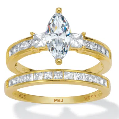 Palm Beach Jewelry Cz 14k Gold-plated Sterling Silver Ring Set In Yellow
