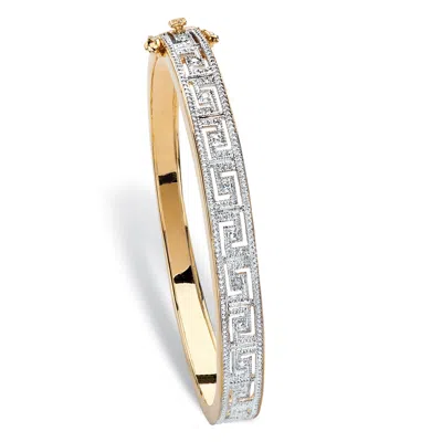 Palm Beach Jewelry Diamond Accent 18k Gold-plated Greek Key Bangle Bracelet 7.5" In White