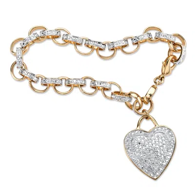 Palm Beach Jewelry Diamond Accent 18k Gold-plated Heart Charm Rolo-link Bracelet 7.75"