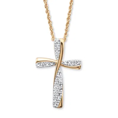 Palm Beach Jewelry Diamond Accent 18k Gold-plated Silver Two-tone Cross Pendant Necklace 18" In White