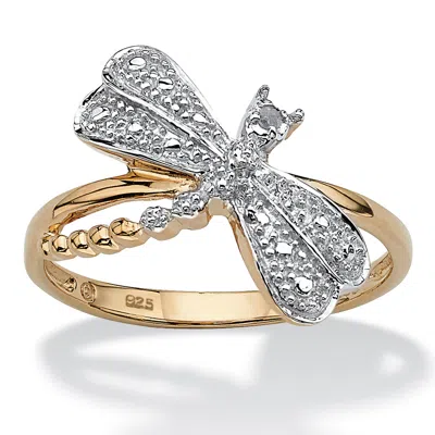 Palm Beach Jewelry Diamond Accent 18k Gold-plated Sterling Silver Dragonfly Ring In White