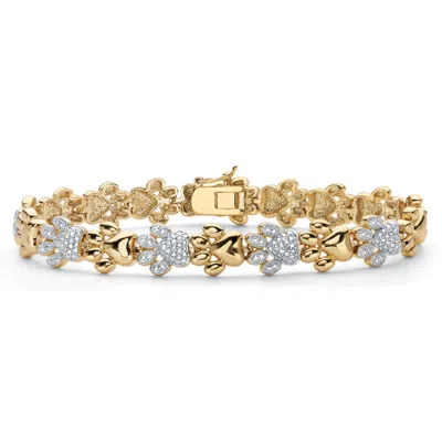 Palm Beach Jewelry Diamond Accent 18k Gold-plated Two-tone Paw Print Bracelet 7.5" In White
