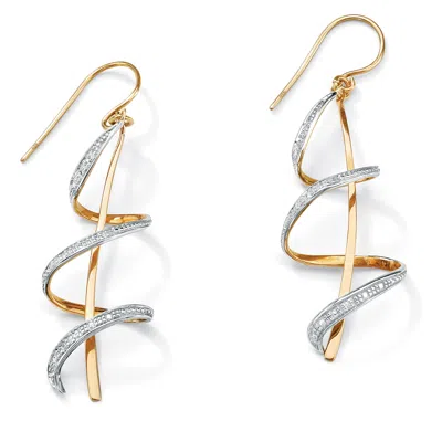 Palm Beach Jewelry Diamond Accent 18k Yellow Gold-plated Sterling Silver Ribbon Drop Earrings In White