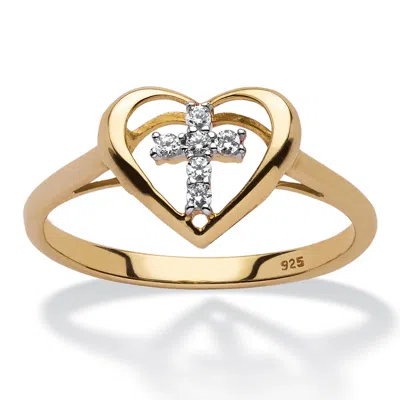 Palm Beach Jewelry Diamond Accent Cross Heart Ring In 18k Yellow Gold-plated Sterling Silver In White