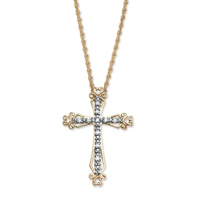 Palm Beach Jewelry Diamond Accent Cross Pendant Necklace In Gold-plated Sterling Silver In White