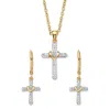 Palm Beach Jewelry Diamond Accent Gold-plated 2-piece Cross Earring And Necklace Set 18"-20"