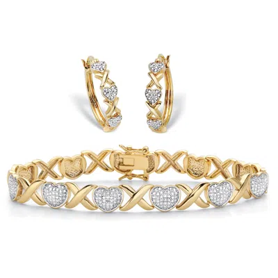 Palm Beach Jewelry Diamond Accent Gold-plated 2-piece "x & O" Hoop Earring And Bracelet Set 7" In White