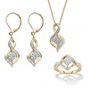 Palm Beach Jewelry Diamond Accent Gold-plated Cluster Earring, Ring And Necklace Set 18"-20" In White