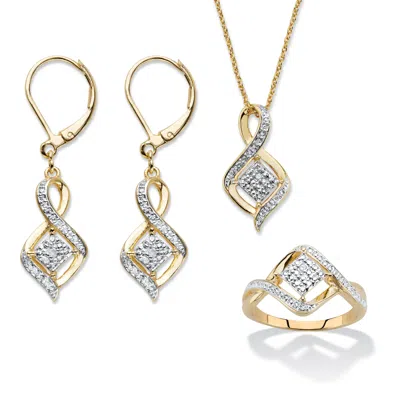 Palm Beach Jewelry Diamond Accent Gold-plated Cluster Earring, Ring And Necklace Set 18"-20" In White