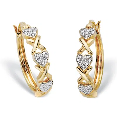 Palm Beach Jewelry Diamond Accent Gold-plated Hearts And Kisses "x & O" Hoop Earrings 7/8" In White