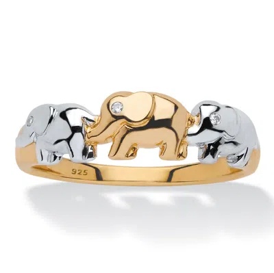 Palm Beach Jewelry Diamond Accent Gold-plated Silver Elephant Ring In Yellow