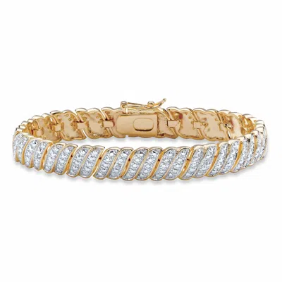 Palm Beach Jewelry Diamond Accent Gold-plated Two-tone Pave-style S-link Tennis Bracelet 7" In White
